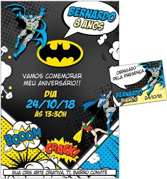 CONVITE DIGITAL C/TAG Cartoon Batman
