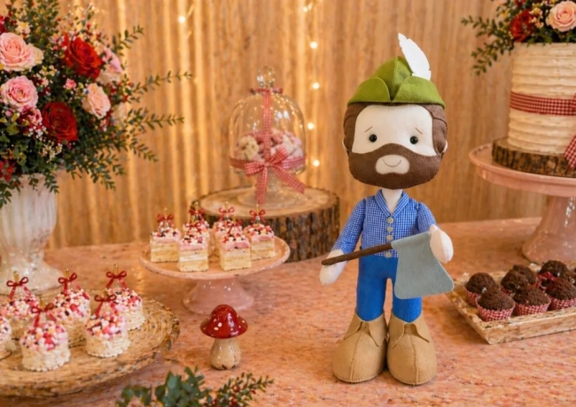 Boneco Lenhador Feltro Decoração Festa Chapeuzinho Vermelho 40 cm