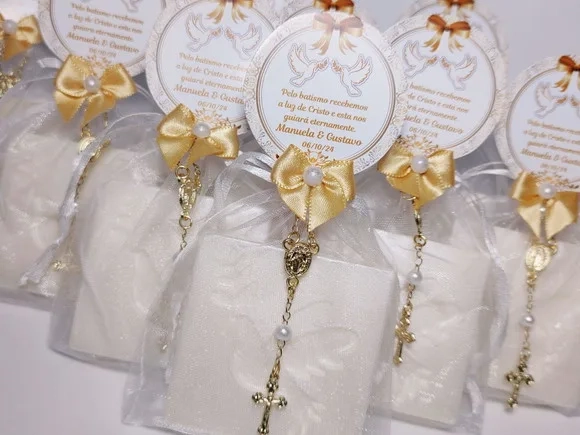 Lembrancinha de Batizado: Sabonete Pomba da Paz com Terço