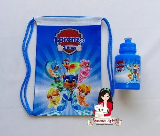 Mochila com Squeeze Personalizado Super Filhotes Patrulha 2