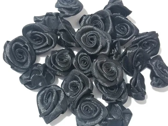 Flor Preta Tecido Poliéster Pacote com 15 Unidades