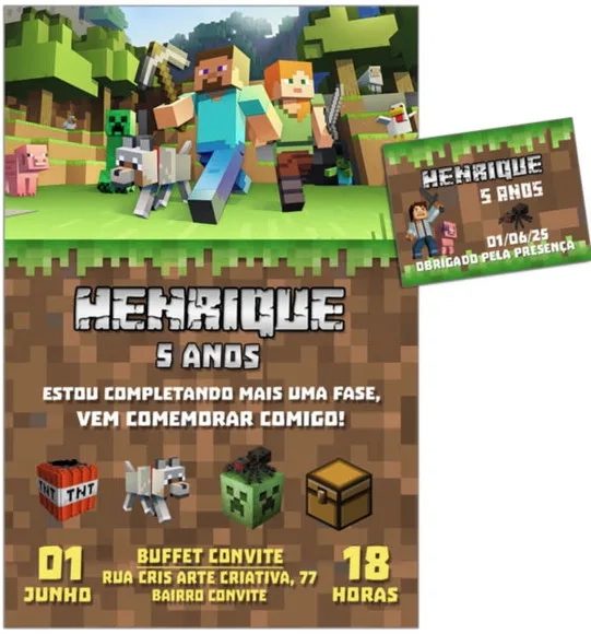Convite Digital C/tag Minecraft 3