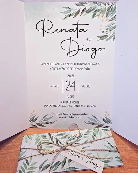 Convite de Casamento Moderno Folhas
