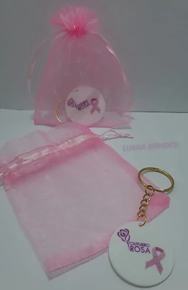Chaveiro Outubro Rosa de Acrílico U.v C/dourado Pct C/4 Unid