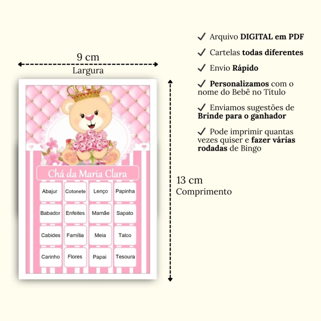 Bingo Chá de Bebê Menina Pdf Para Imprimir
