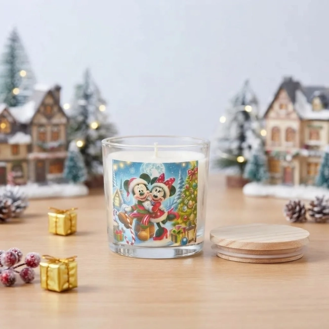 Vela Aromática no Copo Personalizada Natal Mickey e Minnie , Trabalhamos com outros temas - Informar  tema no chat