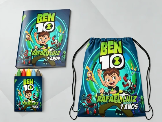 Kit Mochila e Revista de colorir para lembrancinhas do Ben 10