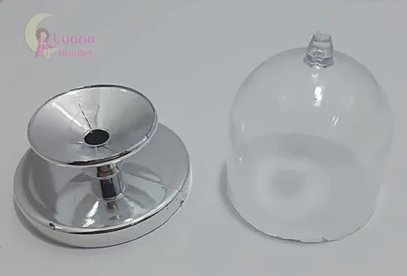 Mini Cúpula Transparente e Prata de Acrílico - Pct C/5 Unid
