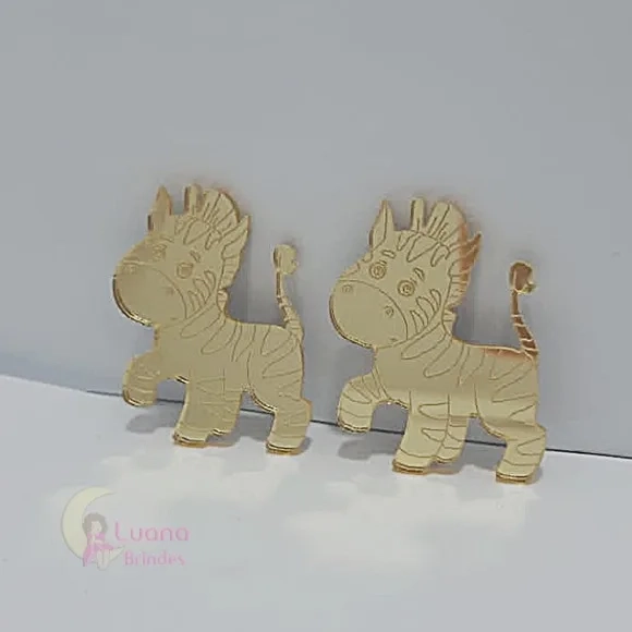 Aplique Zebra Acrílico Espelhado Dourado -pct c/7 unid