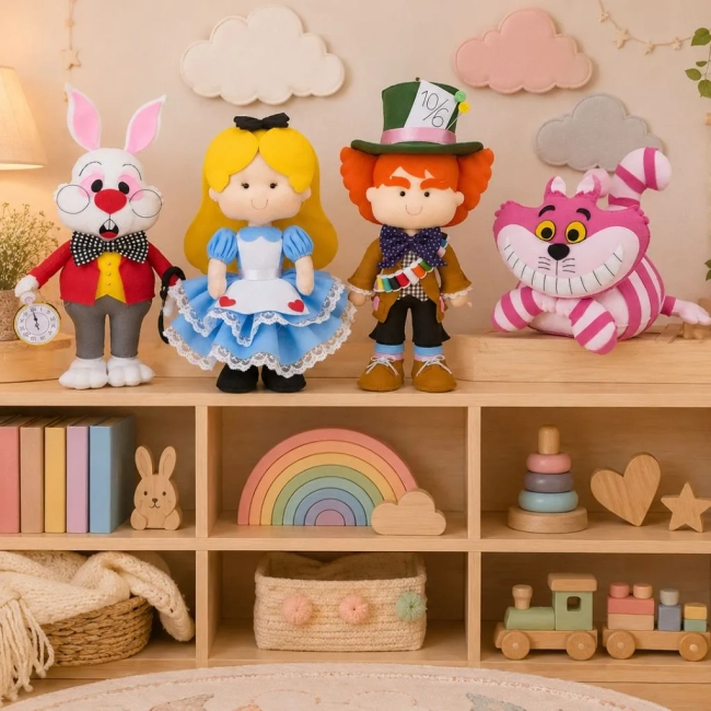 Decoração Festa Alice País Das Maravilhas Bonecos Kit Com 4 peças