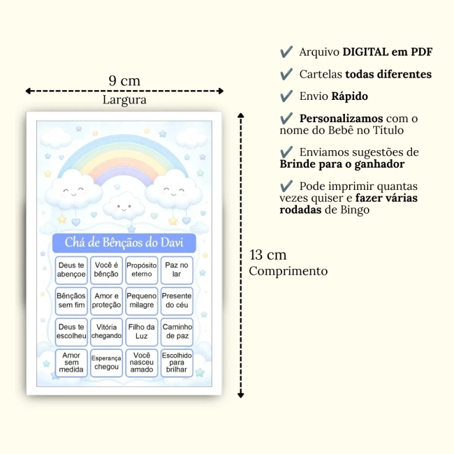 Bingo Chá de Bênçãos Menino Pdf Para Imprimir