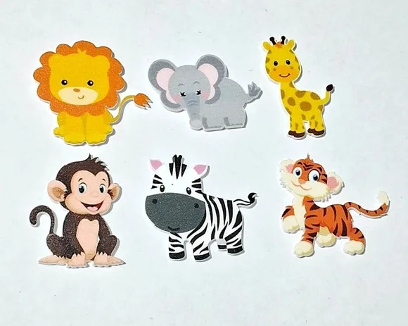 Apliques Animais Safari Variados Acrílico U.v Pct com 6 un