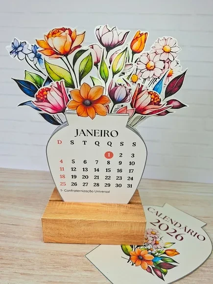 Calendário de Mesa 2027 Vaso de Flores Recortadas