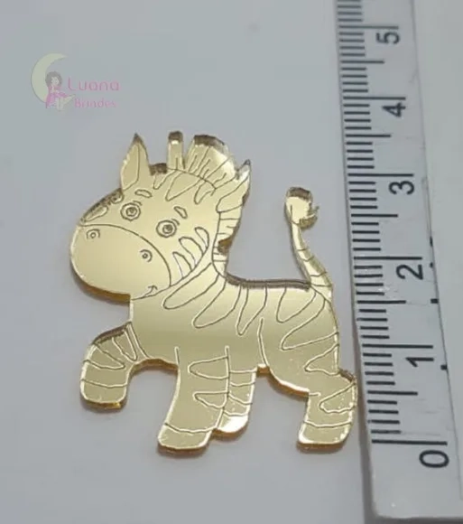 Aplique Zebra Acrílico Espelhado Dourado -pct c/7 unid