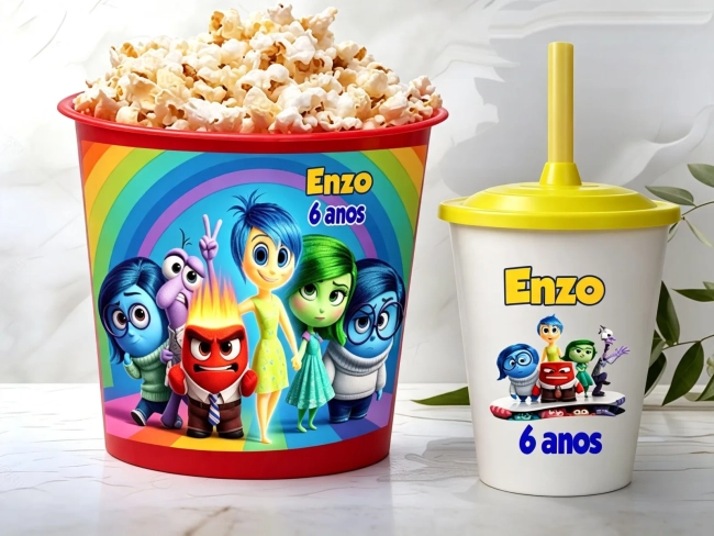 Kit Balde de Pipoca e Copo Twister Personalizado Divertidamente