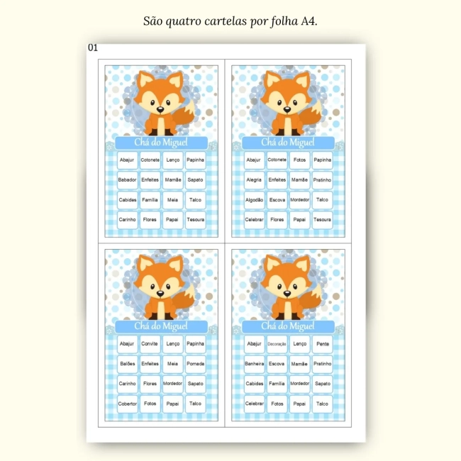 Bingo Chá de Bebê Menino Pdf Para Imprimir