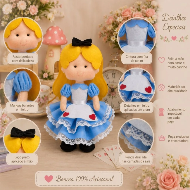 Boneca Alice Pais Das Maravilhas De Feltro