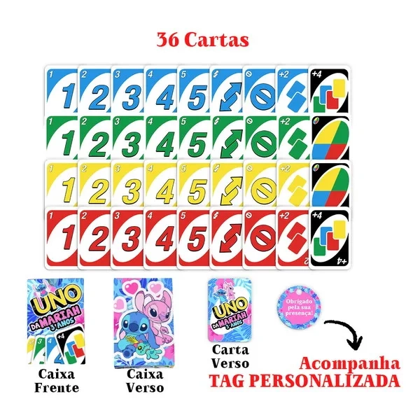Lembrança Criativa Tema Stitch com Cartas Personalizadas Uno