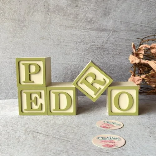 Nome com Moldura Cubos 6x6 Decoração Bebê e Criança