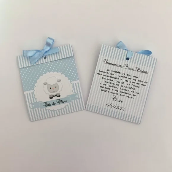 Lembrança Chá de bebê Sachê Sementinha Ovelhinha azul