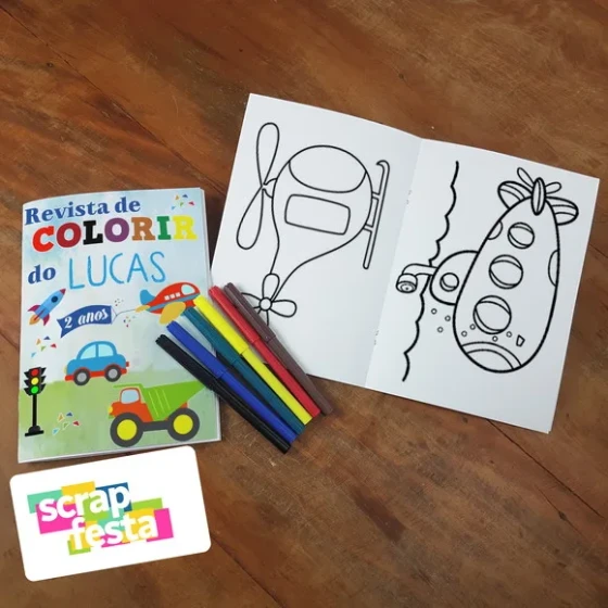 Revista Colorir + Canetinha Festa Meios de Transporte