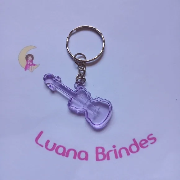 Chaveiro Guitarra Lilás de Acrilico 5cm Pct 9 Unidades