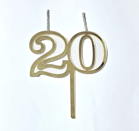 Velas 20 Anos Dourado Acrílico Pavio Magico - 1 Peça