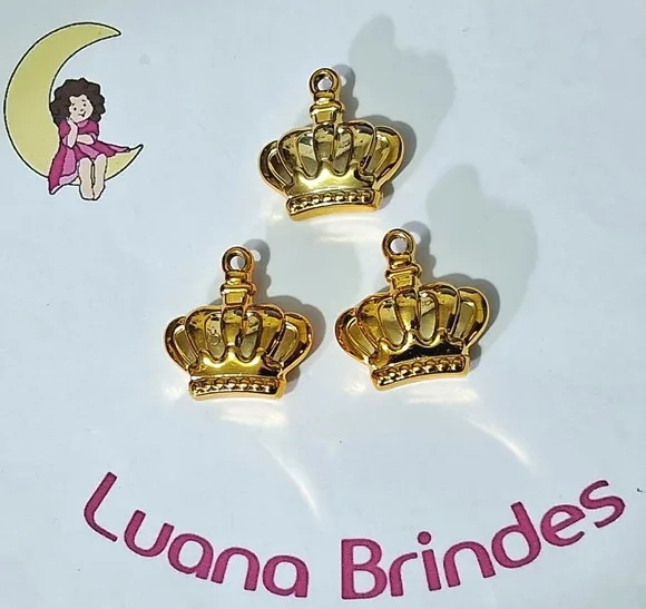 Pingente Coroa Abs Dourada 3cm Pacotes com 10 Unidades