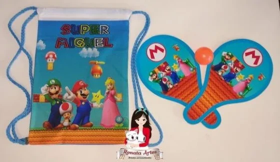Mochila Ping Pong Personalizada Tema Mario Bross Turma