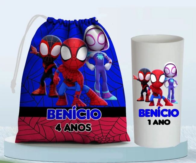 Kit Saquinho Surpresa e Copo Long Drink Personalizado Sipeder Man