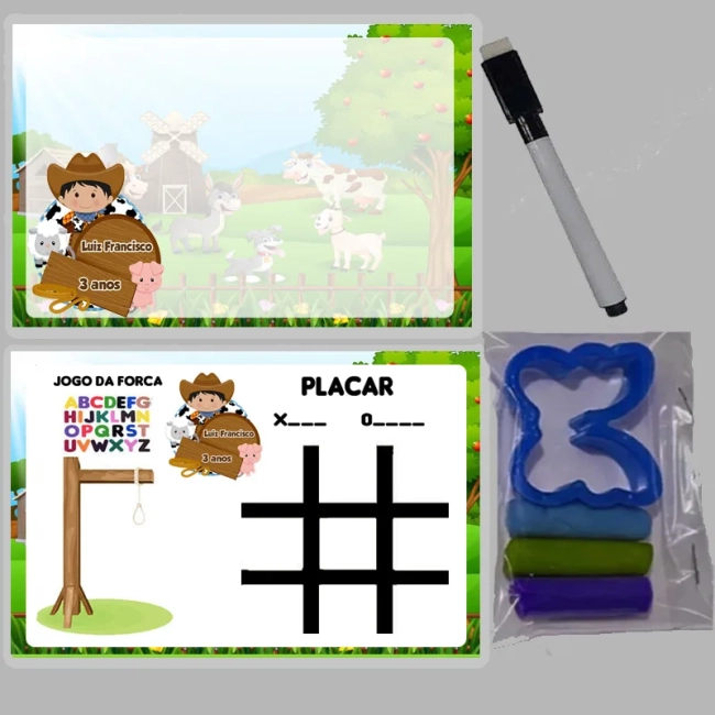 KIT Lousa Magica +massinha de modelar personalizada Fazendinha