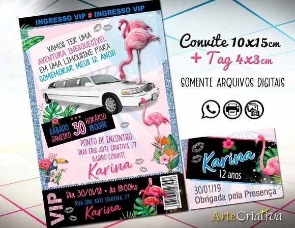 CONVITE DIGITAL C/TAG Festa Limousine Flamingo 2