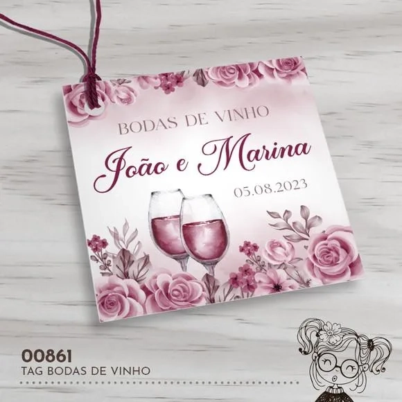 Tag Quadrada Bodas de Vinho - 00861
