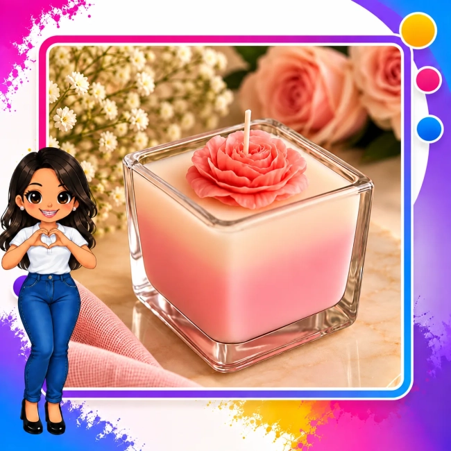 Vela Aromática Artesanal em Pote de Vidro com Flor Decorativa – Presente Personalizado