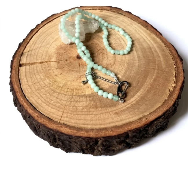Colar Choker com Amazonita Lisa e Aço Inox