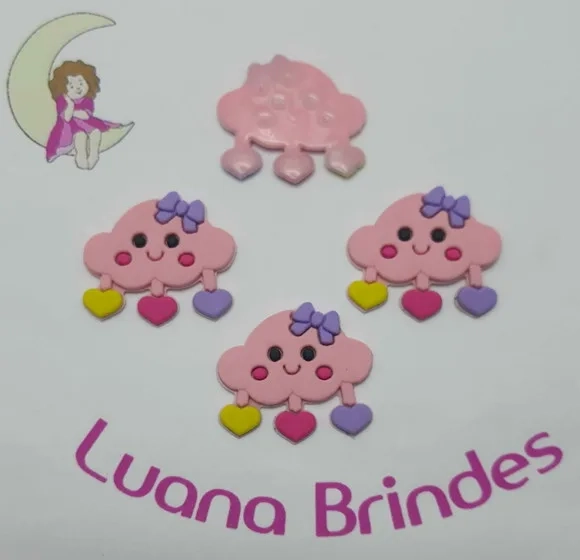 Apliques Nuvem Rosa de Borracha- Pct C/6 Unid