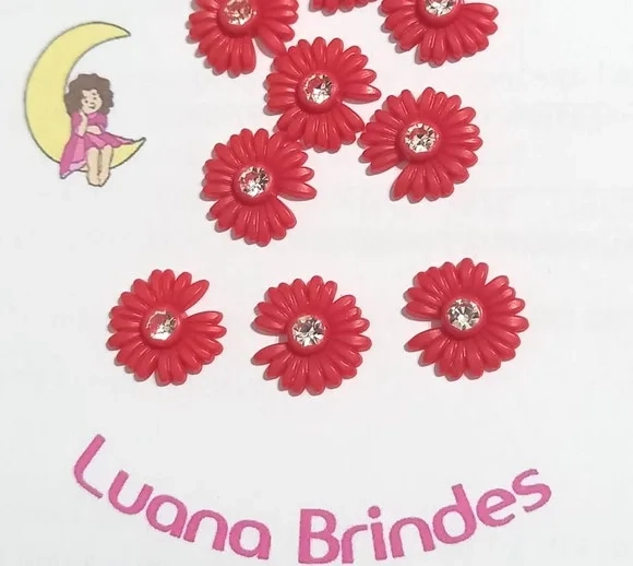 Aplique Flor com Strass em Plástico 14 mm - Pcts 40 Unidades