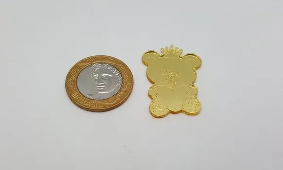 Apliques Ursinho Acrílico Espelhado Dourado -3,6cm - C/7 uni