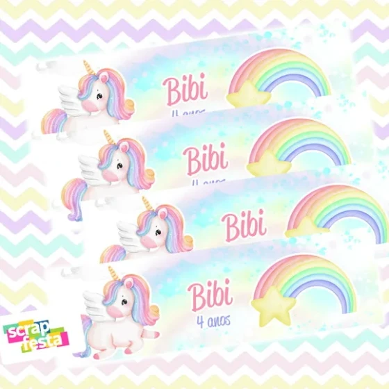 Adesivo Personalizado Retangular 7x2 Unicórnio Aquarela Cute