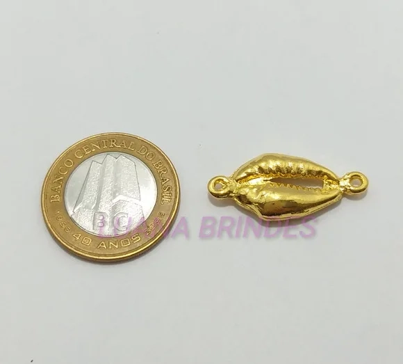 Entremeio Búzios de Metal Dourado - 1cm - Pct C/9 Unid