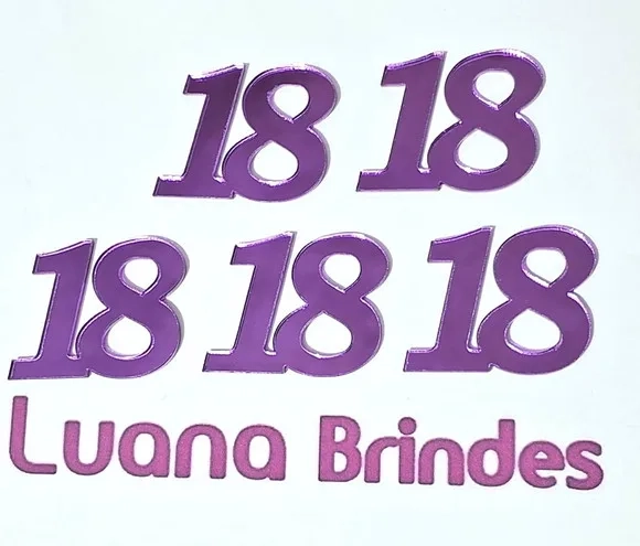 Aplique Número 18 de Acrílico Espelhado Roxo Pcts C/6 Peça