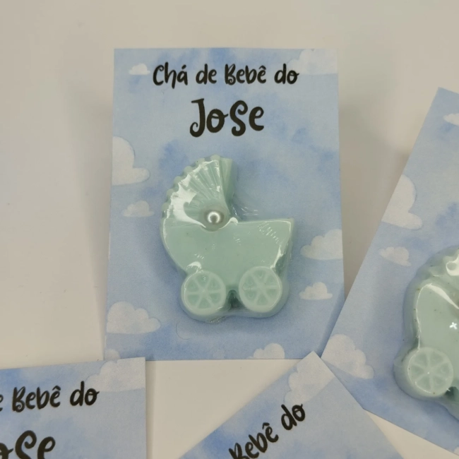 30 uni Lembrancinhas Mini Sabonete Carrinho de Bebê Azul Perfumado no Cartão Aniversário, Chá de Bebê, Batizado e etc.