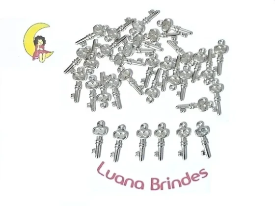 Pingente Chave Prata 2,3cm Abs Pacotes com 50 Unidades