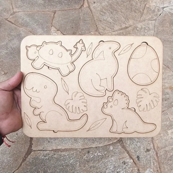 Quebra-cabeça Dinossauros Madeira Infantil Educativo