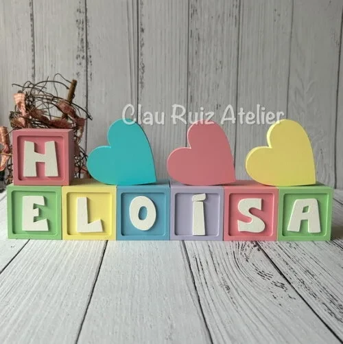 Decoração Bebê - Cubos 6x6cm Candy Ts + Trio de Coração