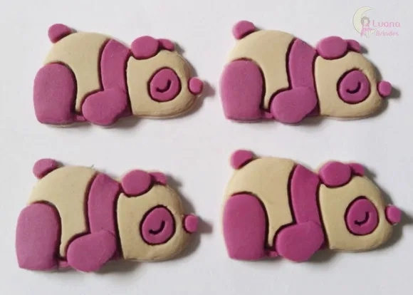 Aplique Mini Panda Roxo Deitado de borracha -pct c/10 uni