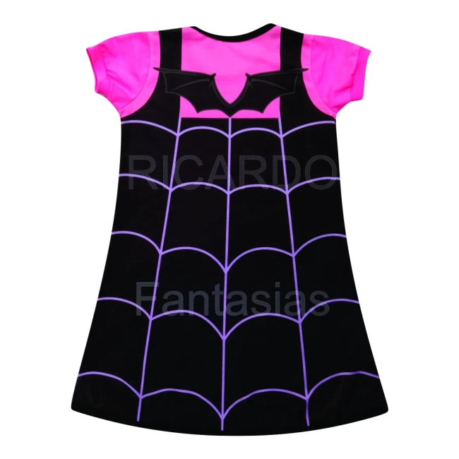 Vestido Infantil Fantasia Vampira Teia de Aranha Rosa e Preto