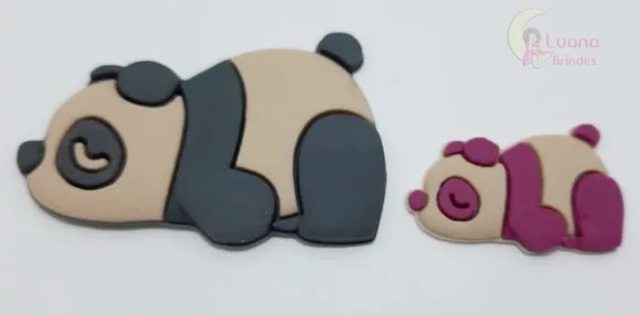 Aplique Panda Roxo e Preto Deitados de Borracha-pct C/6 Unid