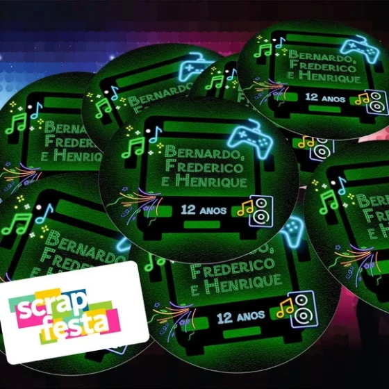 Adesivo 5 cm Redondo Festa Balada Ônibus Neon Game