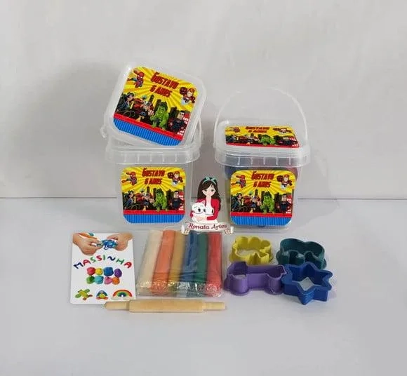 Kit Massinha no Baldinho Personalizado Heróis Baby